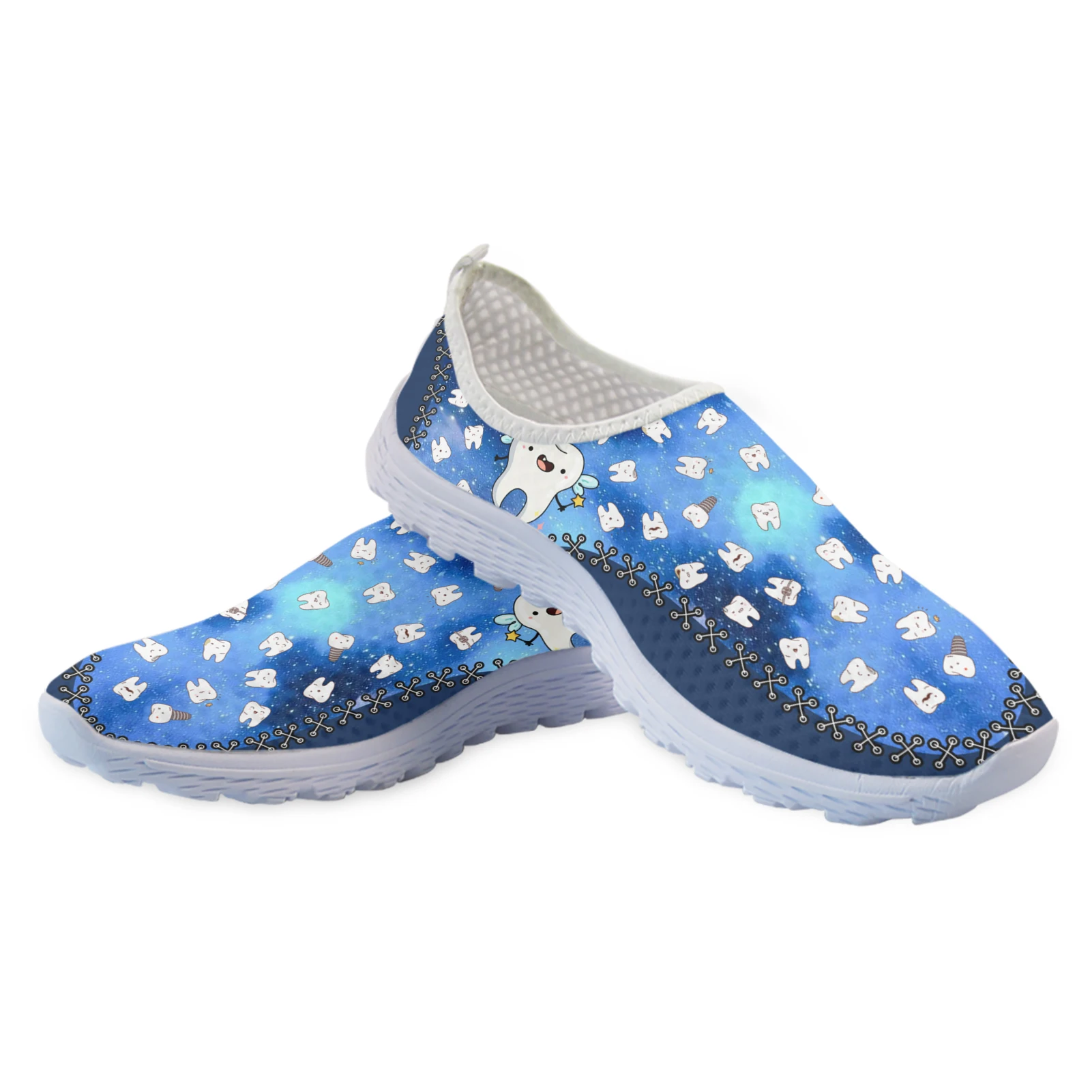 Blue Star Cartoon Teeth Design Lightweight Breathable Mesh Shoes Soft Comfortable Apartment Shoes Walking Shoes