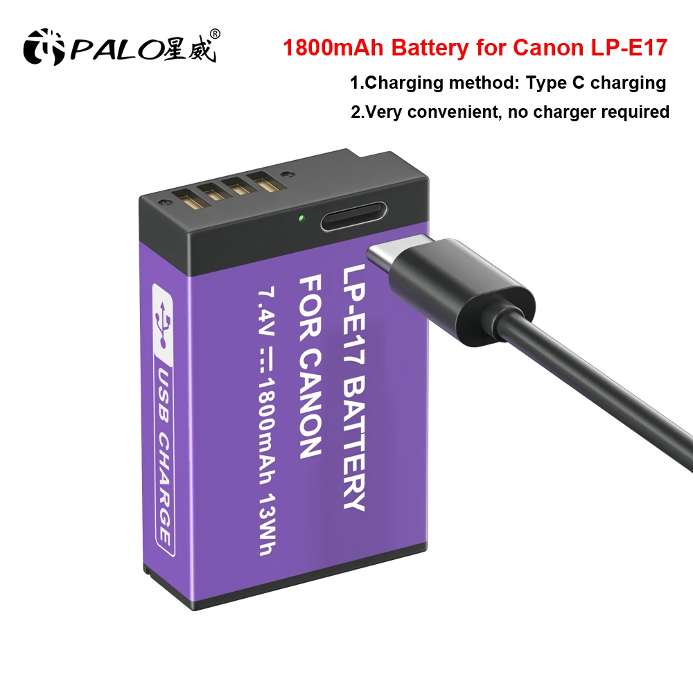 

PALO LP-E17 LPE17 LP E17 Type C Charging Battery for Canon EOS RP 200 250D M3 M5 M6 750D 760D T6i T6s 800D 8000D 77D Kiss X8i