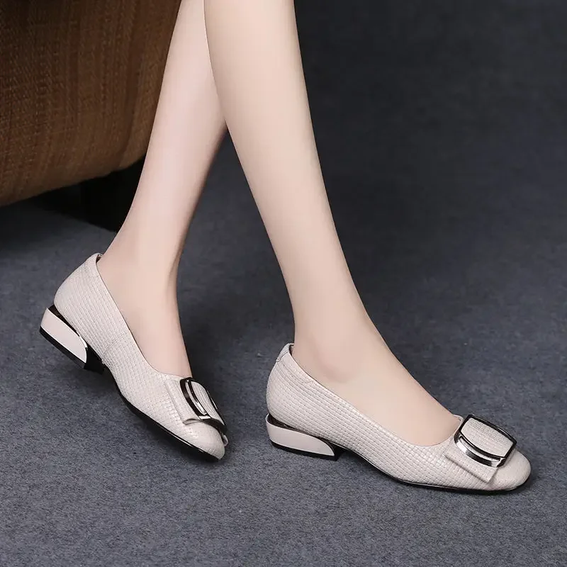 Soft leather shoes women's spring and autumn new non-slip soft sole comfortable thick heel shoes women's fashion round head