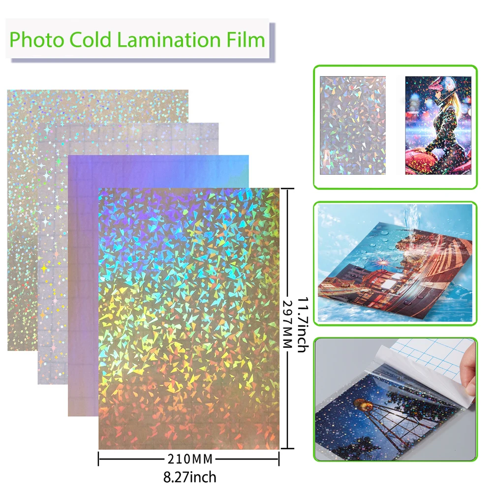 Holographic Cracked Ice Laminating Sheets 6 X 12, 8 X 11, 8 1/2 X 11, or 12  X 12 Inches for Cold Laminating Sticker Overlay 