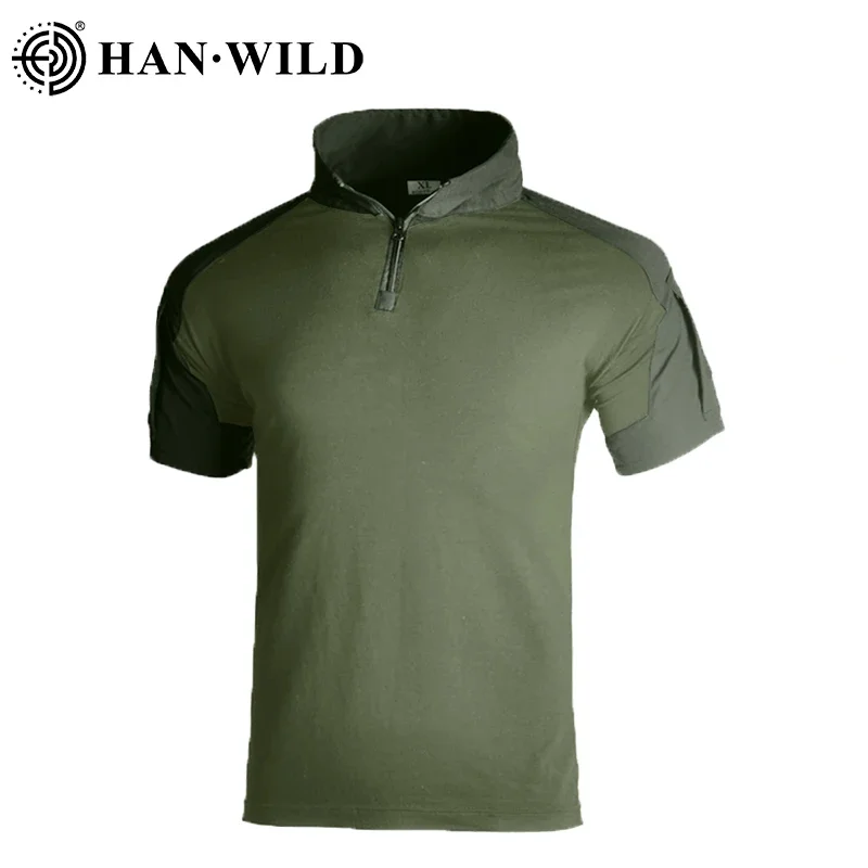 Men's Short Sleeve Softair Tactical Shirt Combat Shirt Zipper Cotton Hiking CP Camoufalge Airsoft T Shirts Climbing Tee sport t shirt