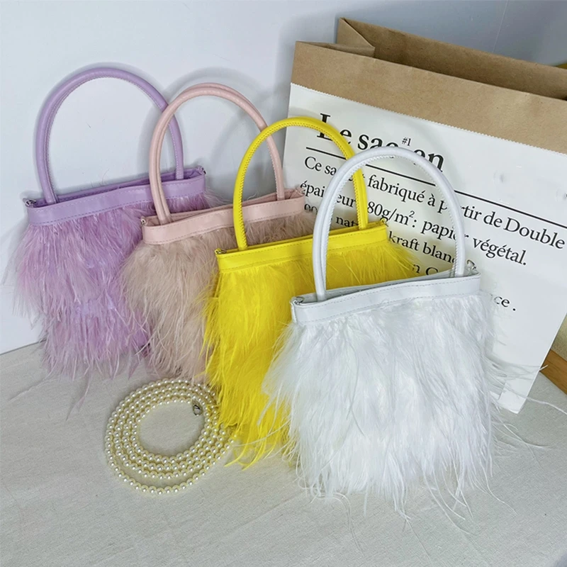 

Crossbody Bag Plush Pearl Chain Fashion Fuzzy Shoulder for Girlfriend Girl