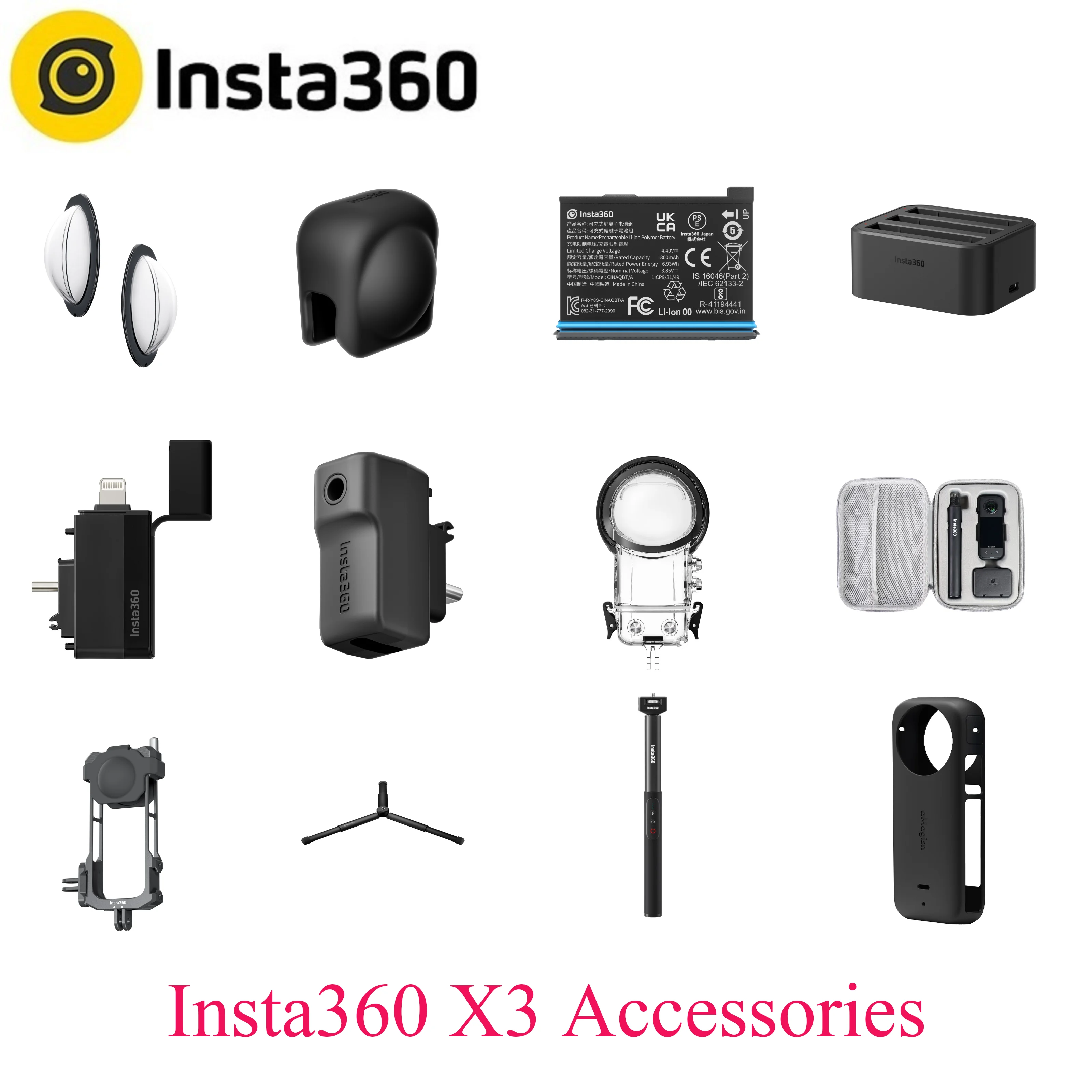 Insta360 X3 Objektiv Guards/Batterie/Dive Fall/Tragen Fall/Unsichtbare Selfie Stick Original