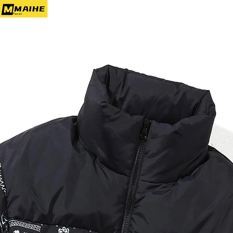 Men's Winter Warm Jacket Coat Patchwork Vintage Painting Harajuku Padded Puffer Jacket Oversize Male Parka Men's Clothing
