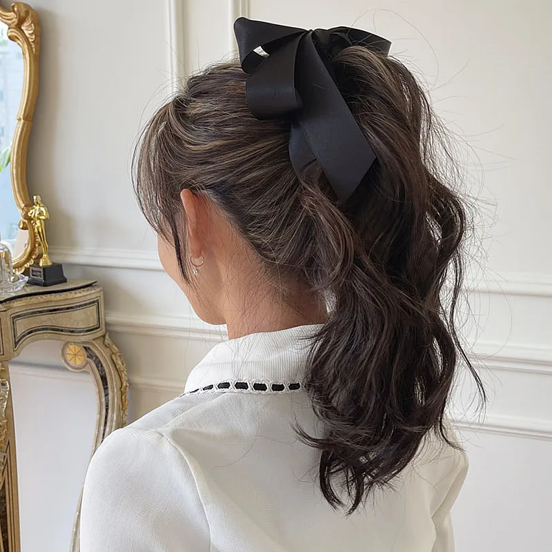 2023 Popular Satin Bow Ribbon Hairpin Luxurious and Fashionable Banana Clip for Woman Girl Ponytail Hair Accessories