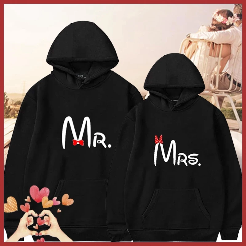 

MR. MRS. Printed Couples Hoodies Spring Autumn Fashion All-match Lovely Hoodies Kangaroo Pocket Hooded Sweatshirt Couples Gift