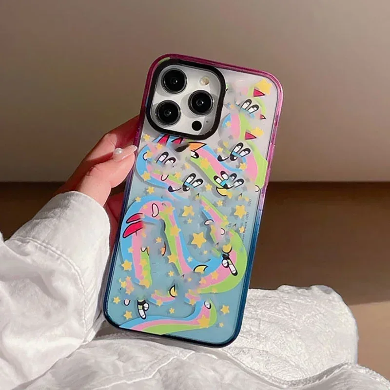 2.0 Acrylic Colorful Border Cartoon Girl iPhone 11 12 13 14 15 Pro Max Case - Protective iPhone Case