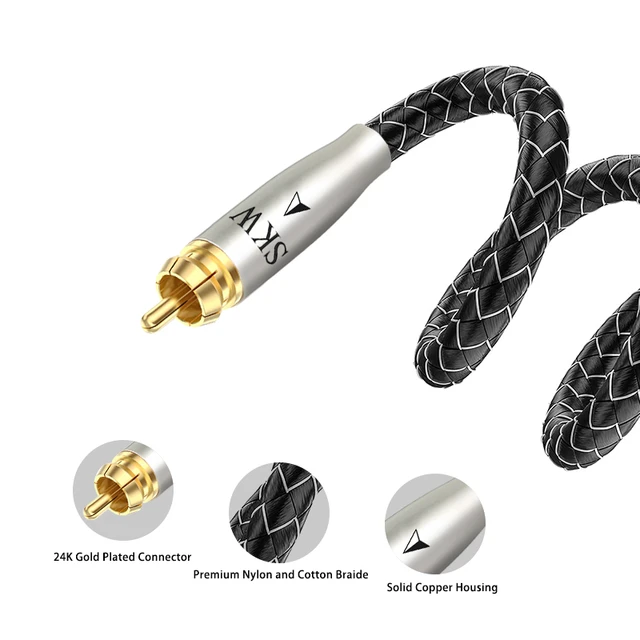 SKW HIFI 3.5mm to 2 RCA Audio Cable Cord Male to Male , 24K Gold