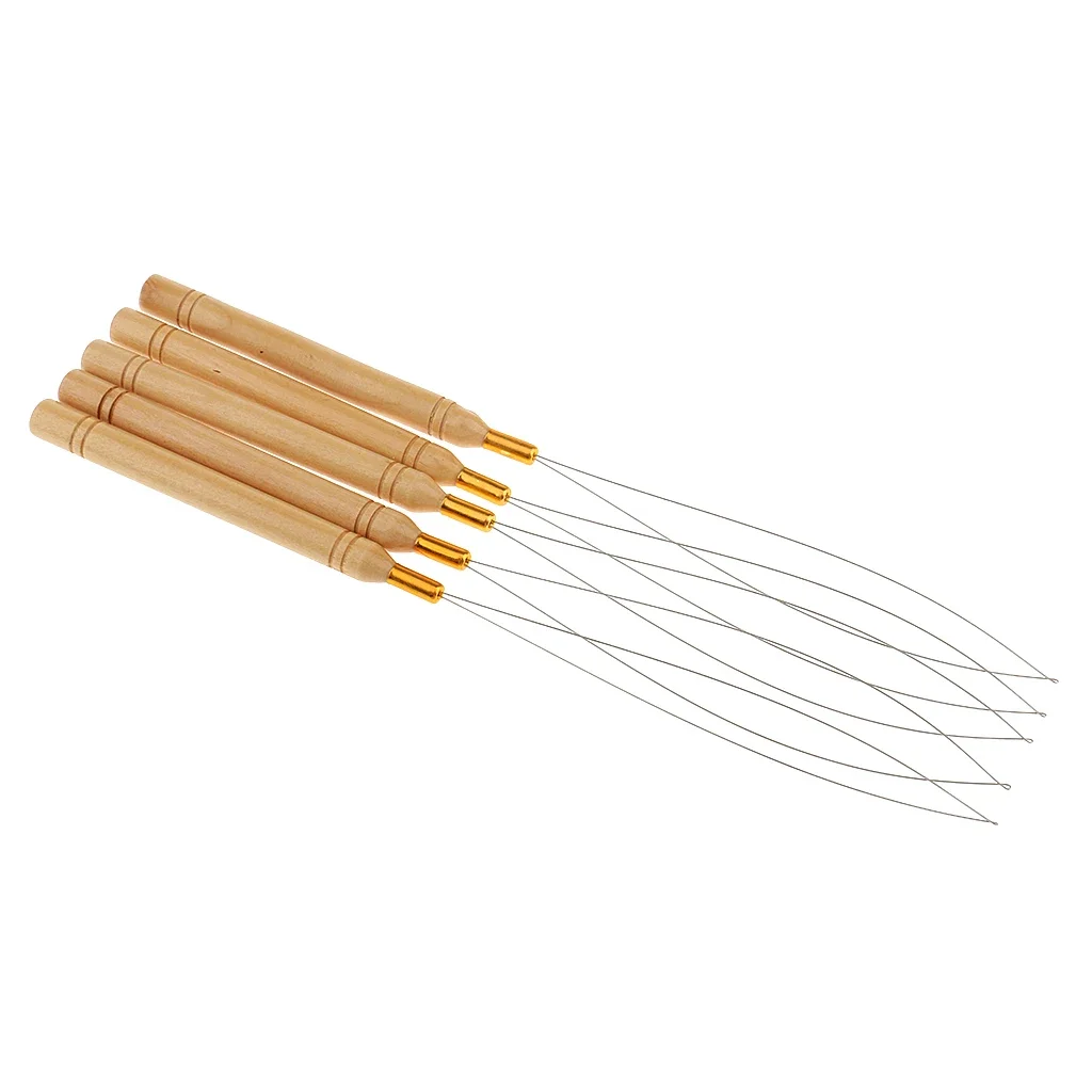 5 Pieces Professional 5Pcs Micro Rings Wooden Handle Loop Needle Extension Hook Threader Tools Set