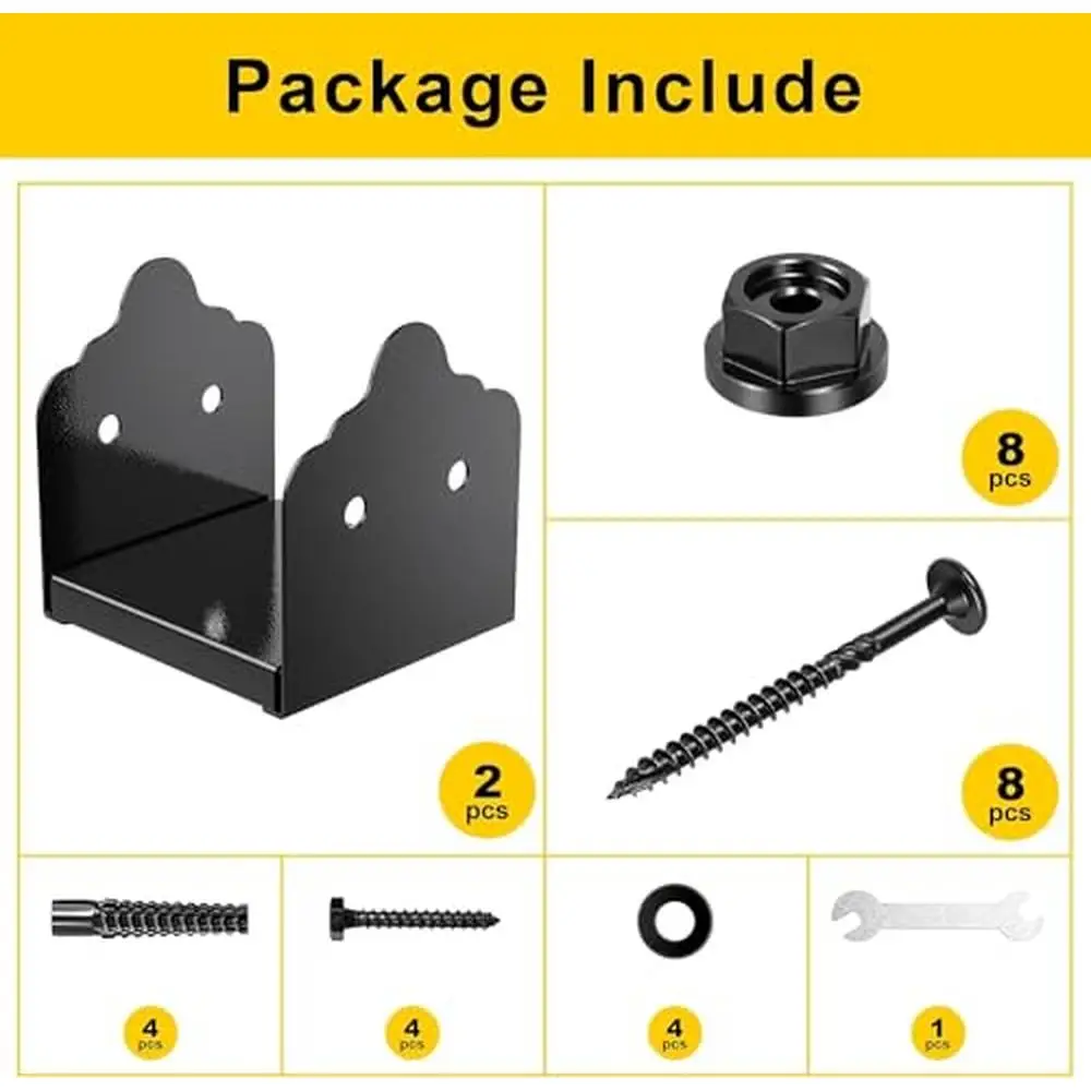 Adjustable Stainless Steel Post Anchor Bracket 2Pcs Fits 3.5"x3.5" Pavilion Posts Rust-Proof Black Powder Coated Base Strong