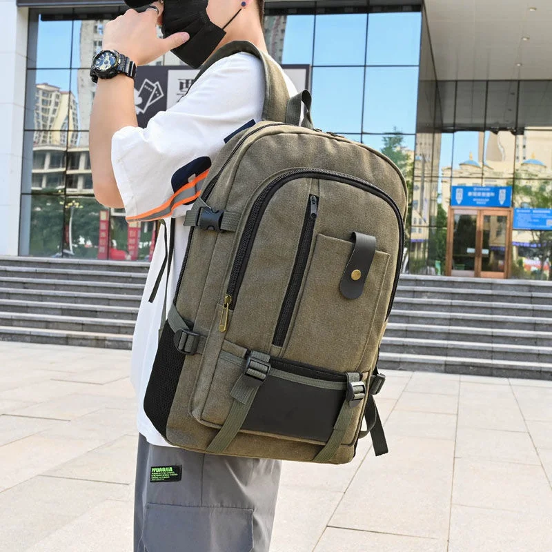 Fashion Canvas Men's Backpack Casual Travel Backpack Large Capacity Student School Bag Multifunction Male Laptop Bag