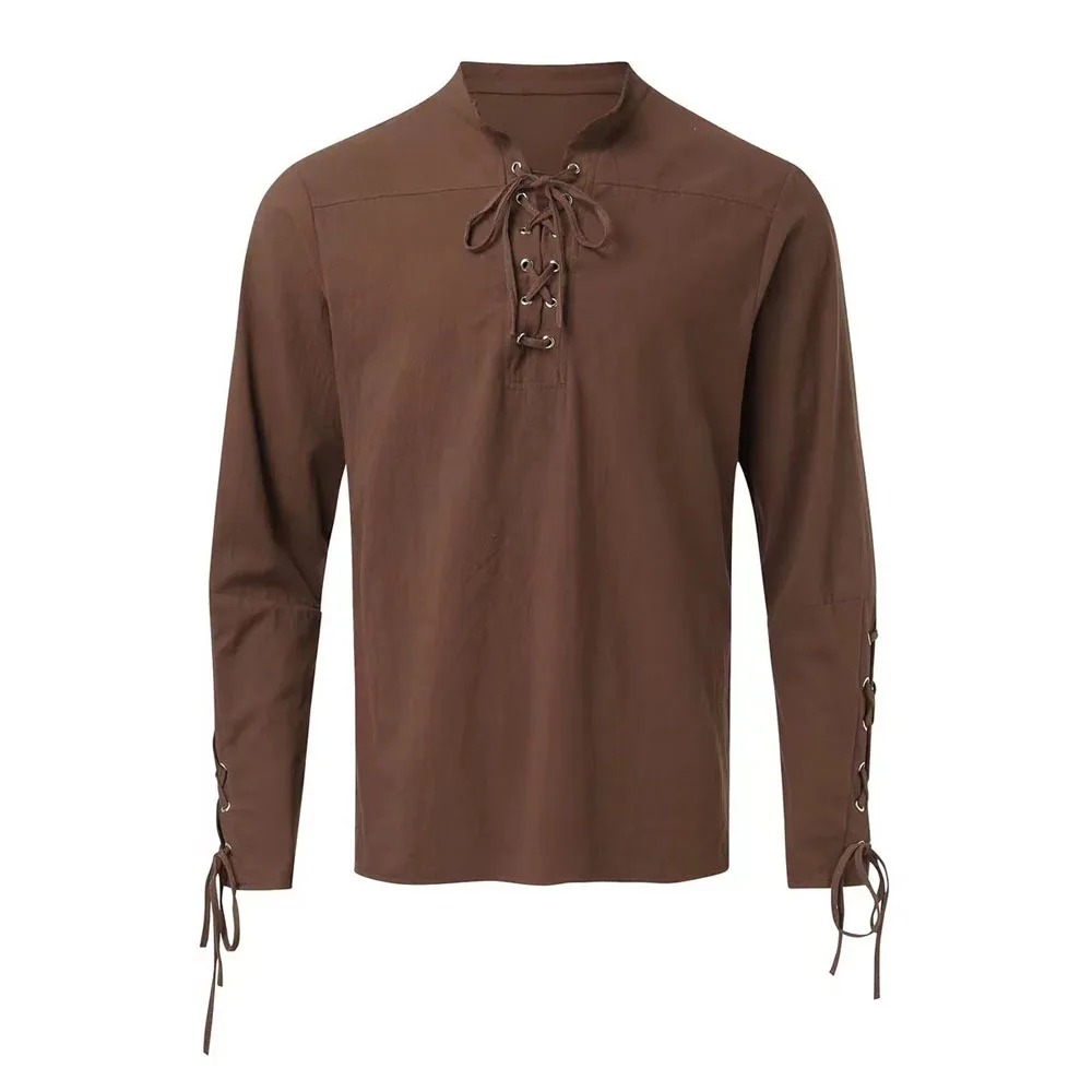 Cotton Linen Long Sleeve Pullover Blouse Shirts for Men