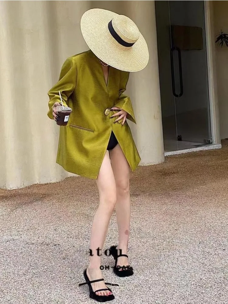 Luxury Designer Vintage Blazers Women Clothing Buttons Chic Spring Autumn Thin Suit Long Sleeve Coats High-end Blazer New