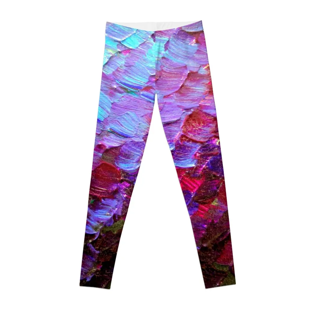 

MERMAID SCALES Colorful Ombre Abstract Acrylic Impasto Painting Violet Purple Plum Ocean Waves Art Leggings