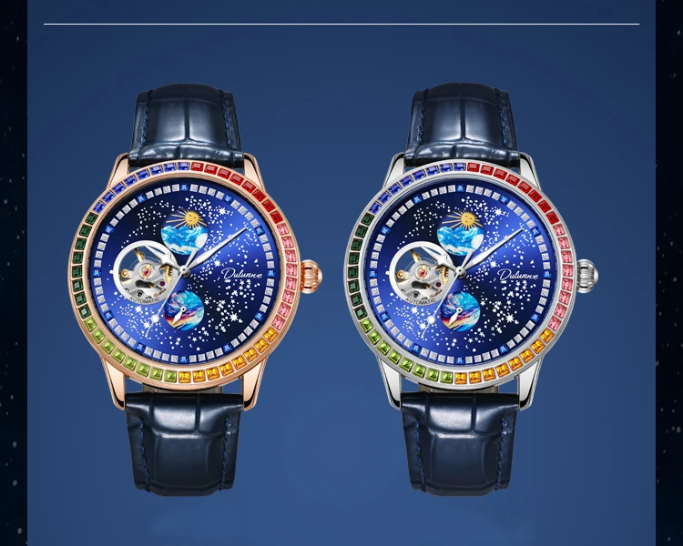Multicolor Gem Classic Men Moon Phases Waterproof Luminous Automatic Mechanical Mens es Top_voghion.com