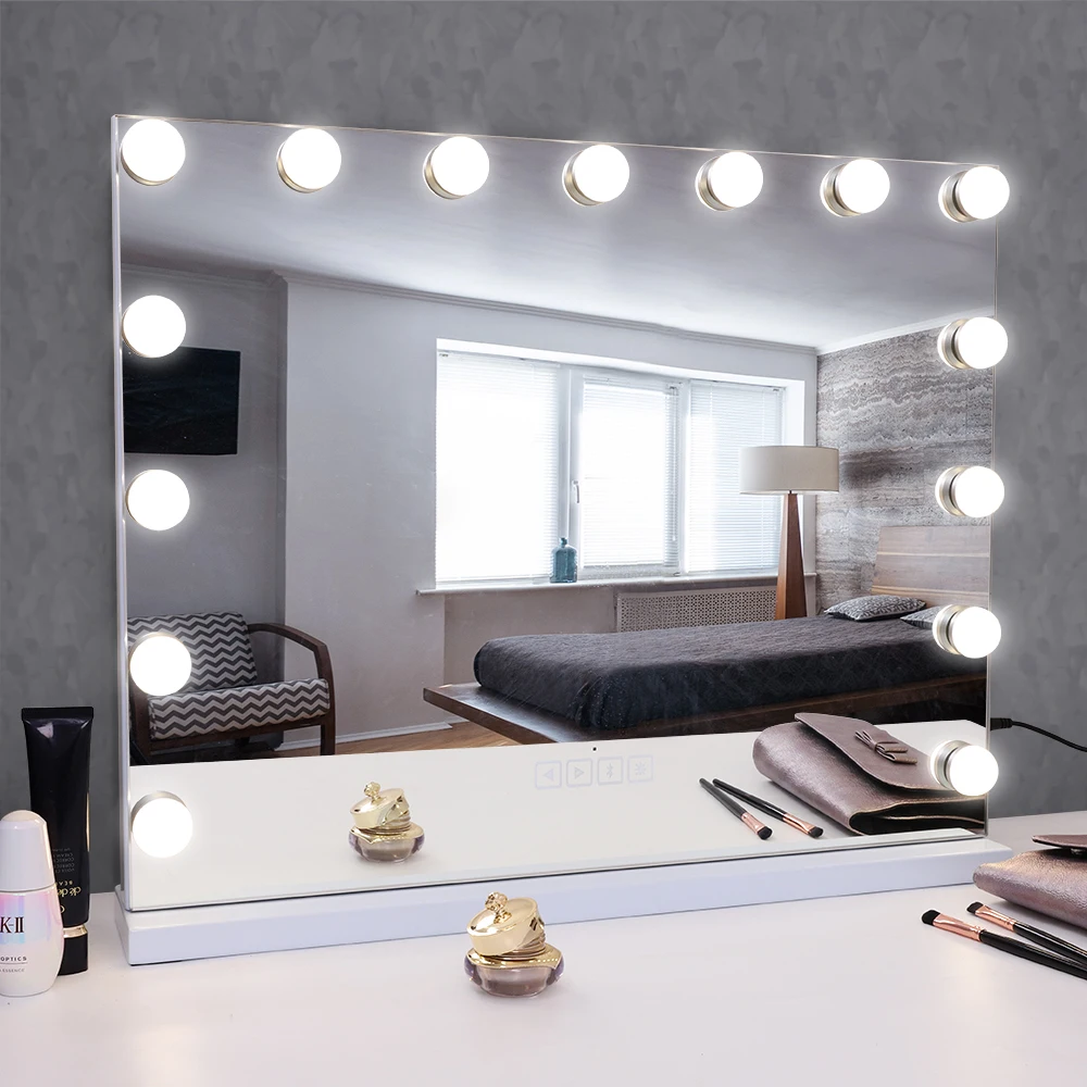 Große Bluetooth Eitelkeit Spiegel Make-Up Spiegel mit Lichter Hollywood  Spiegel Touchscreen Control Kosmetik Spiegel mit 15 Led-lampen - AliExpress