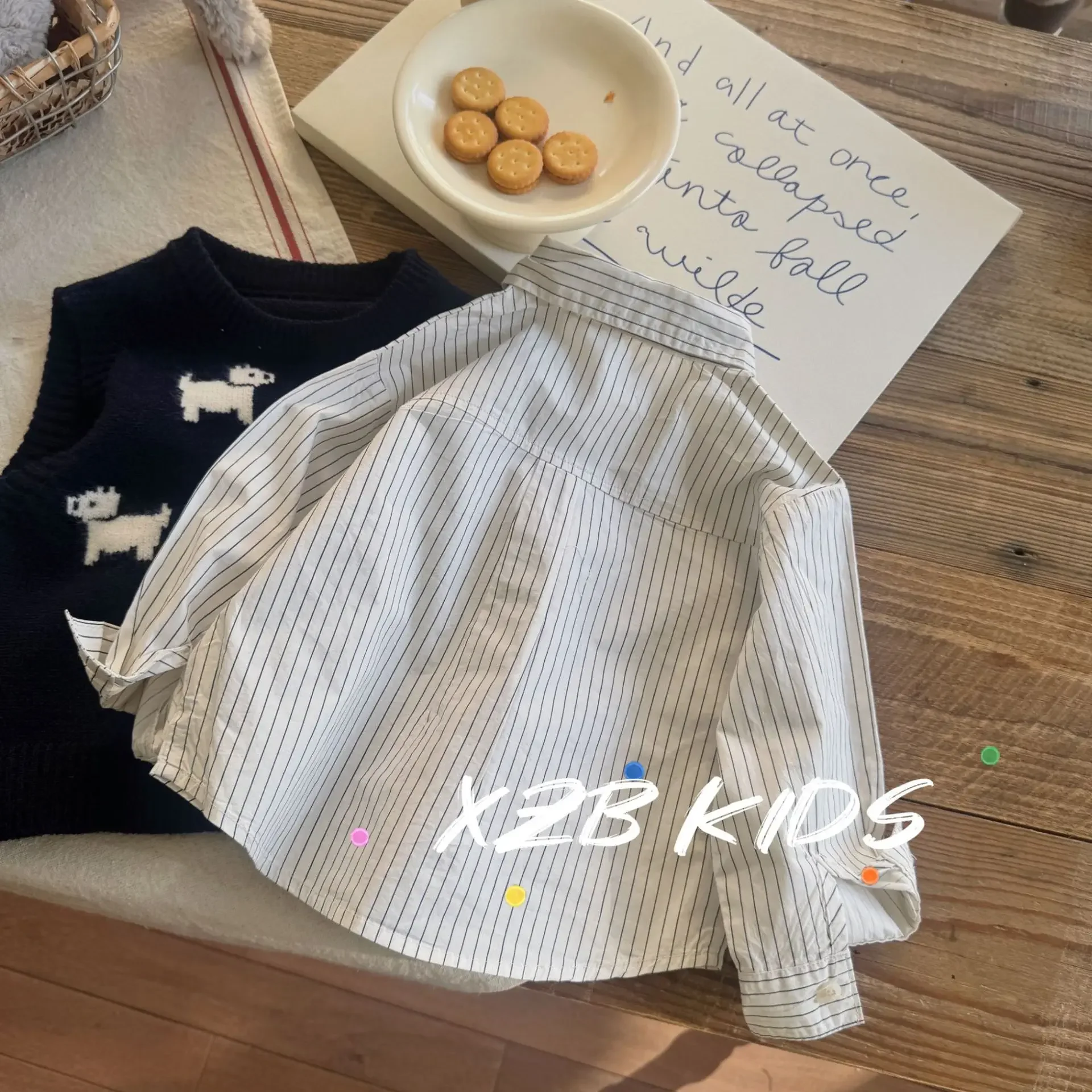 New Spring Cartoon Collar Shirt for Boys And Girls Stripe Pattern Toddler Kids Clothing Baby Clothes Children's Shirt