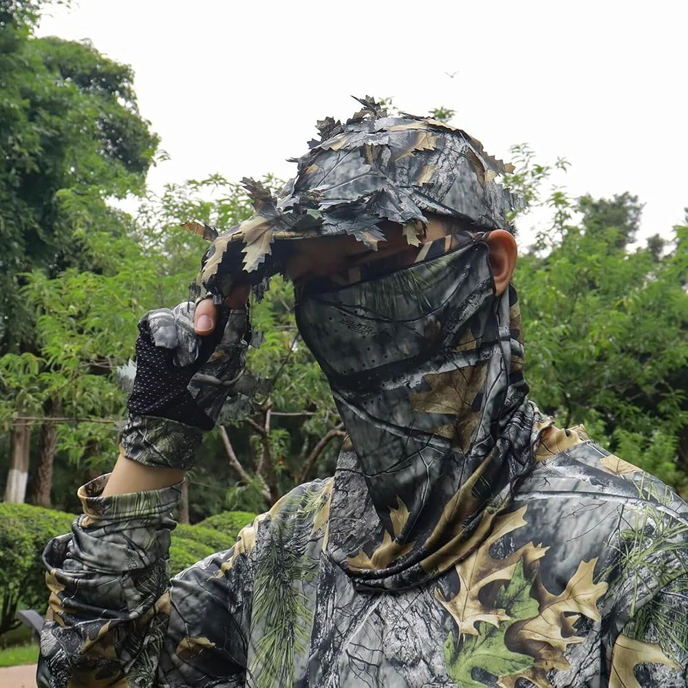 Hunting Ghillie Gloves 3D Camo Bionic Leafy Gloves for Jungle Wildlife Photography Fishing Hunting Non-slip Bionic