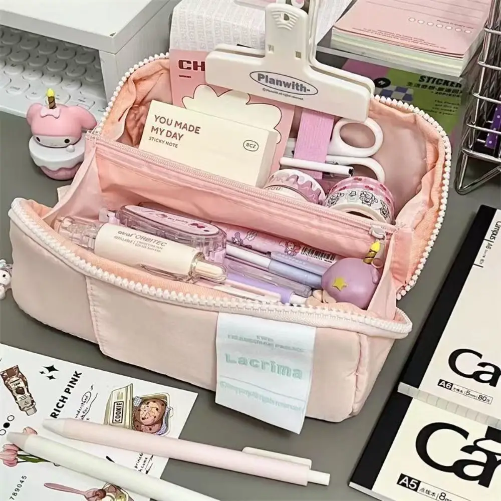 

Solid Color Kawaii Pen Bag Cute Large Opening Pencil Case Large Capacity Stationery Storage Pouch Student Gift School Supplies