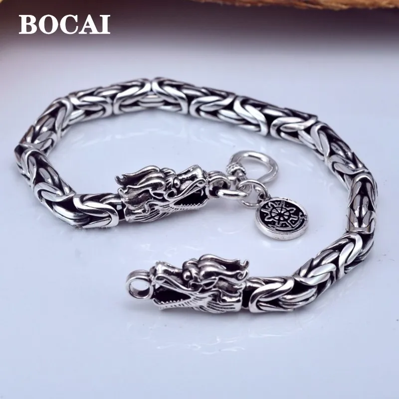 

BOCAI New 100% S990 Pure Silver Handmade Vintage Men's Bracelet Faucet Personalized Fashion Jewelry Exquisite Gift