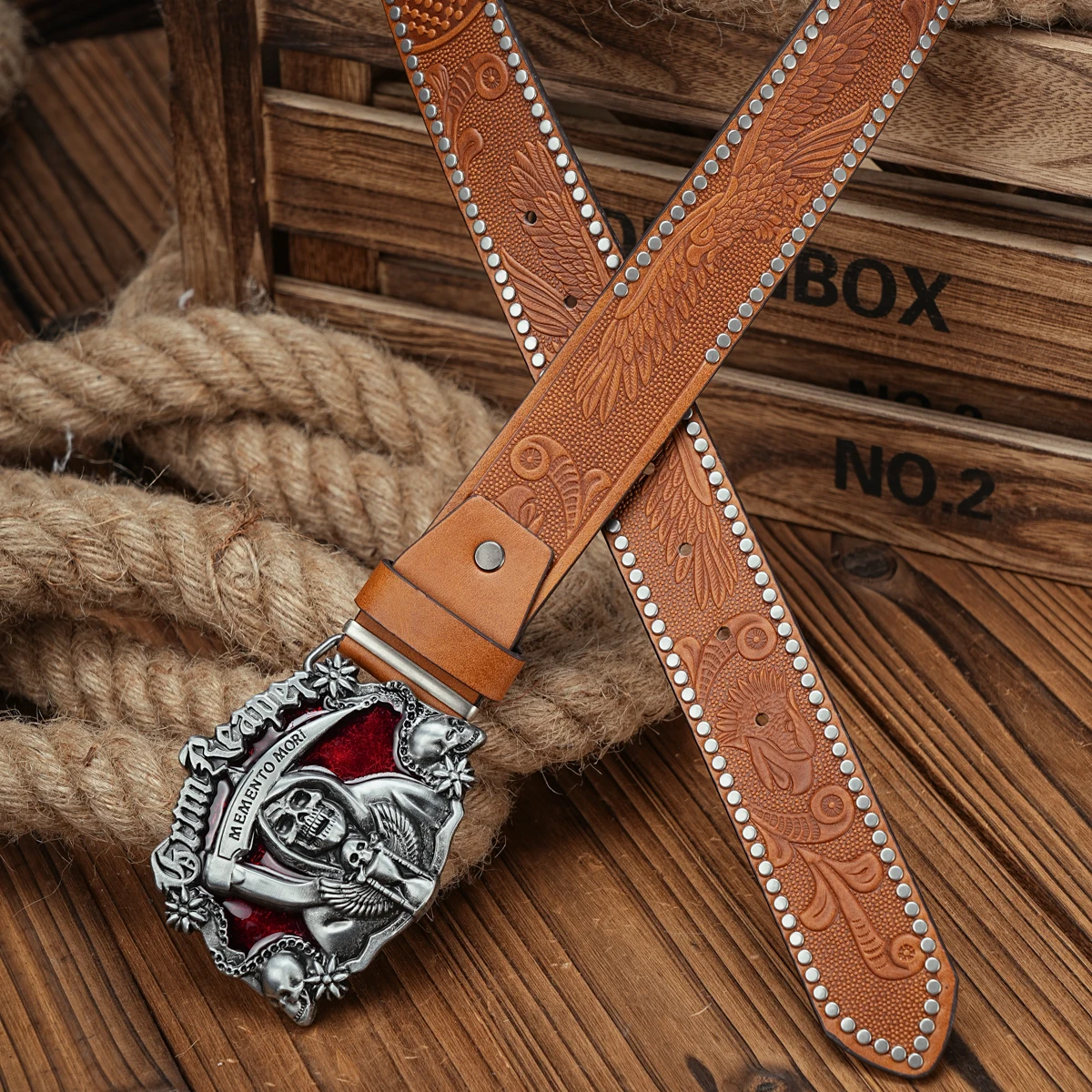 Cintura Western In Pelle West Star Texas, Larga 2 Pollici, Con Fibbia Floreale, Marrone, Taglia 2XL (44)