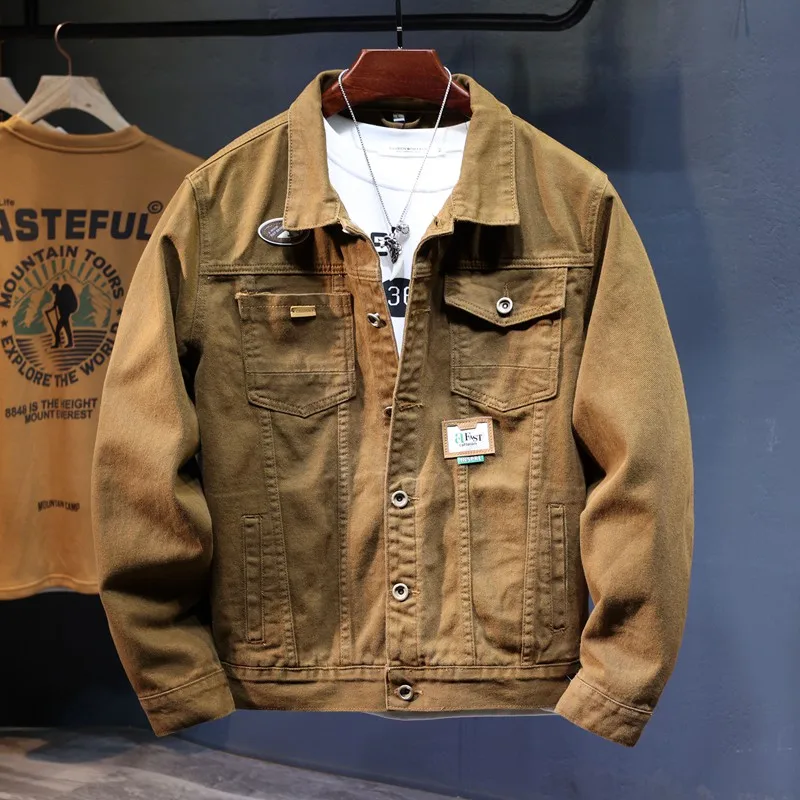 High-End Patterned Denim Jacket Men's 2024 New Korean Style Fashionable Spring Versatile Loose Cargo Washed Men's Wear Top