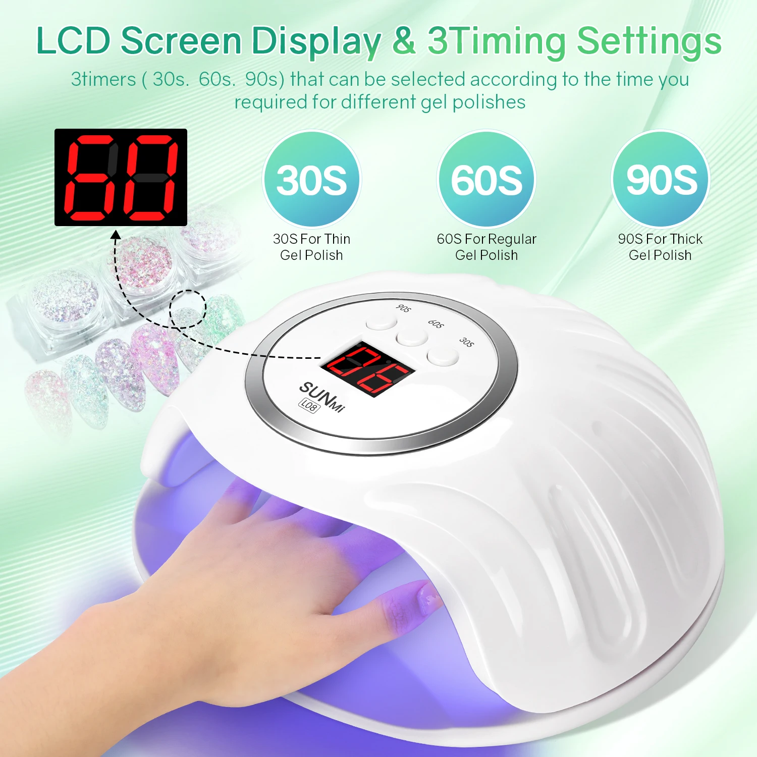 72W UV LED Nail Lamp  Professional Nail Dryer with 24 Light Beads 3 Timer Settings and Display Auto Sensor for Salon & Home 3