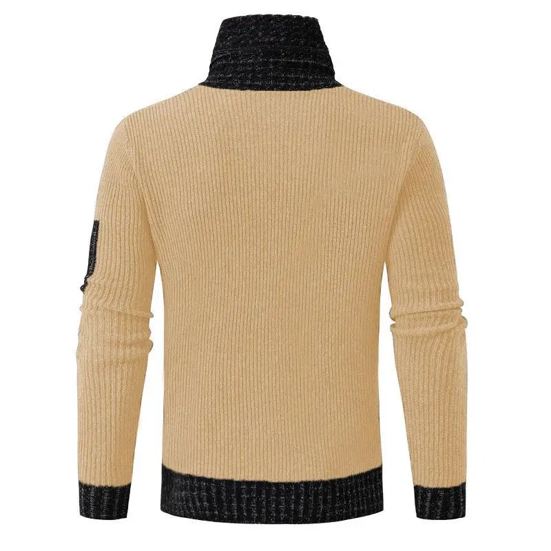 Men's slim fitting knitted sweater pullover long sleeved scarf collar sweater men's jacket patchwork top
