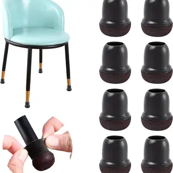 두꺼운 랩 펠트 패드가 있는 의자 다리 바닥 보호대, 실리콘 가구 다리 커버, 블랙 테이블 발 컵, 캡 보호, 8 개