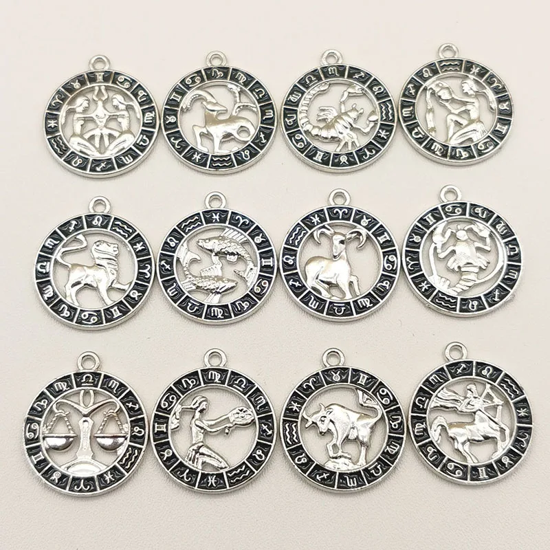 

12pcs Twelve Constellations Charm Aries Taurus Gemini Cancer Leo Pendant Earrings Necklace For DIY Jewelry Making Accessorie