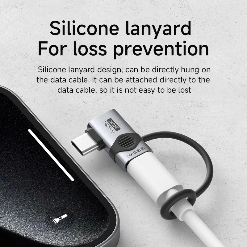 Hagibis 240W USB C to C Adapter with Lanyard 80Gbps 90 Degree Converter 8K Video USB4 Adapter for MacBook iPhone 15/16/17 Tablet