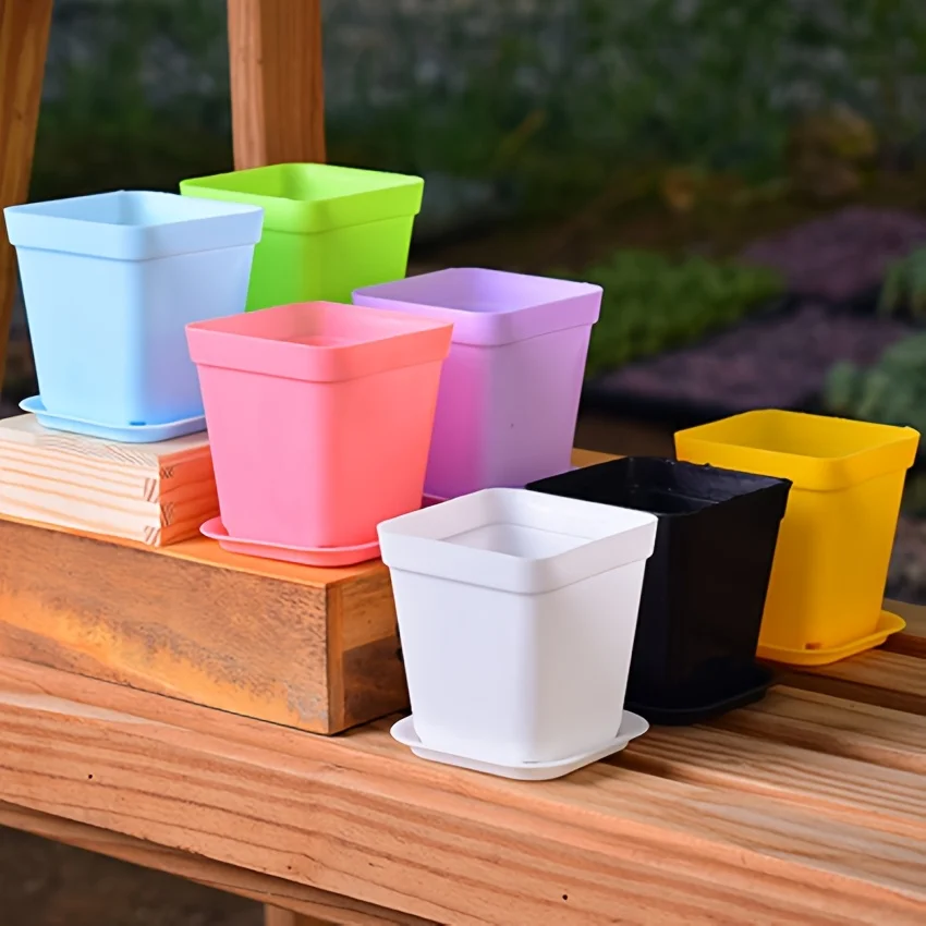 Plastic Square Flower Pot 10pcs 7x7cm with Cover Garden Balcony Home decoration Office Desktop