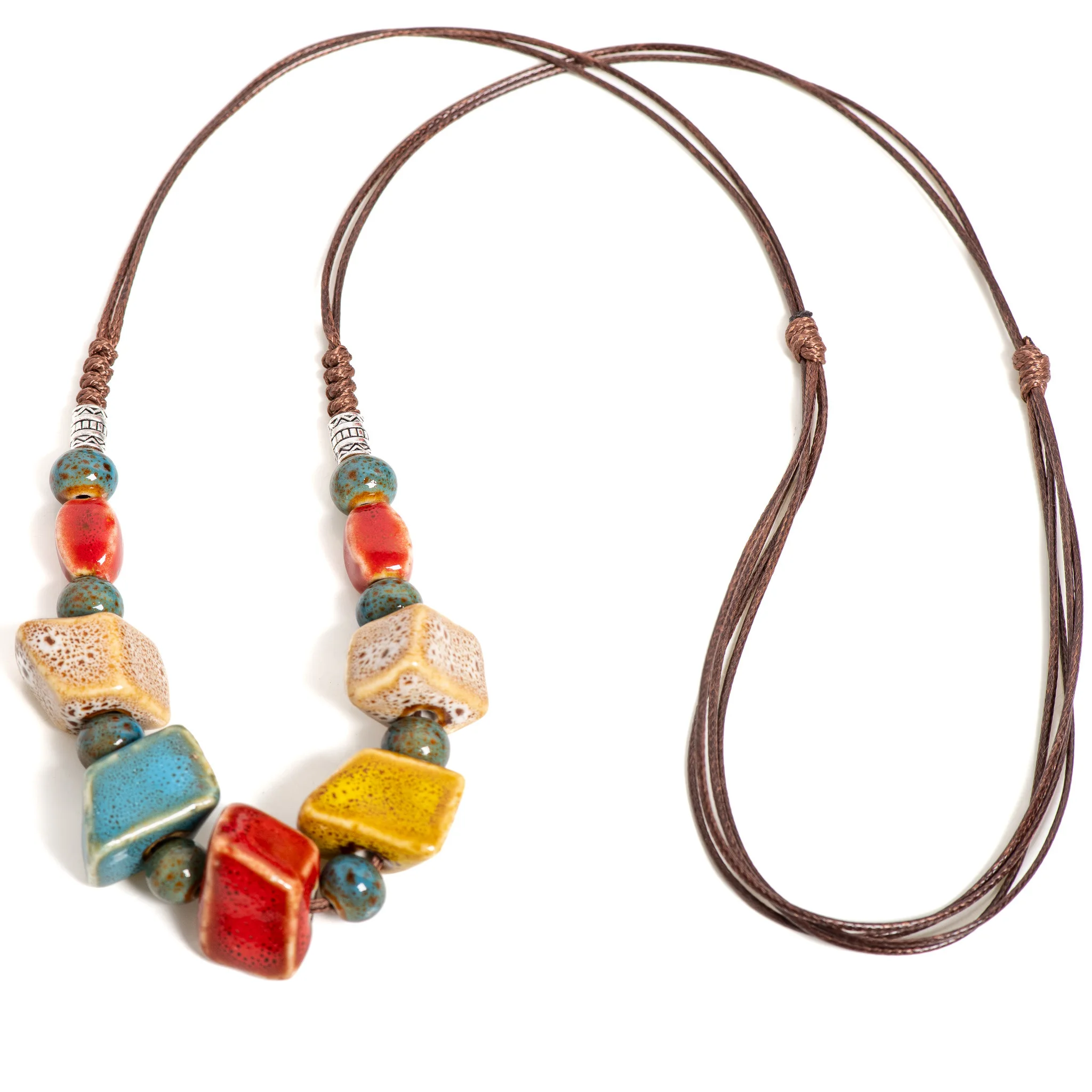 Bunte quadratische Keramik-Halskette, verstellbar, 40–80 cm, geometrischer böhmischer Schmuck mit 1 cm Perlen für kreative Schichten 1130