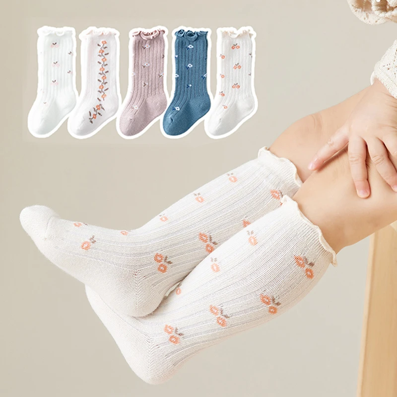

Autumn Winter New Baby Mid-tube Knee Socks Kawaii Girls Princess Lace Flower Stockings Cute Sock Comfortable Newborn Accessories