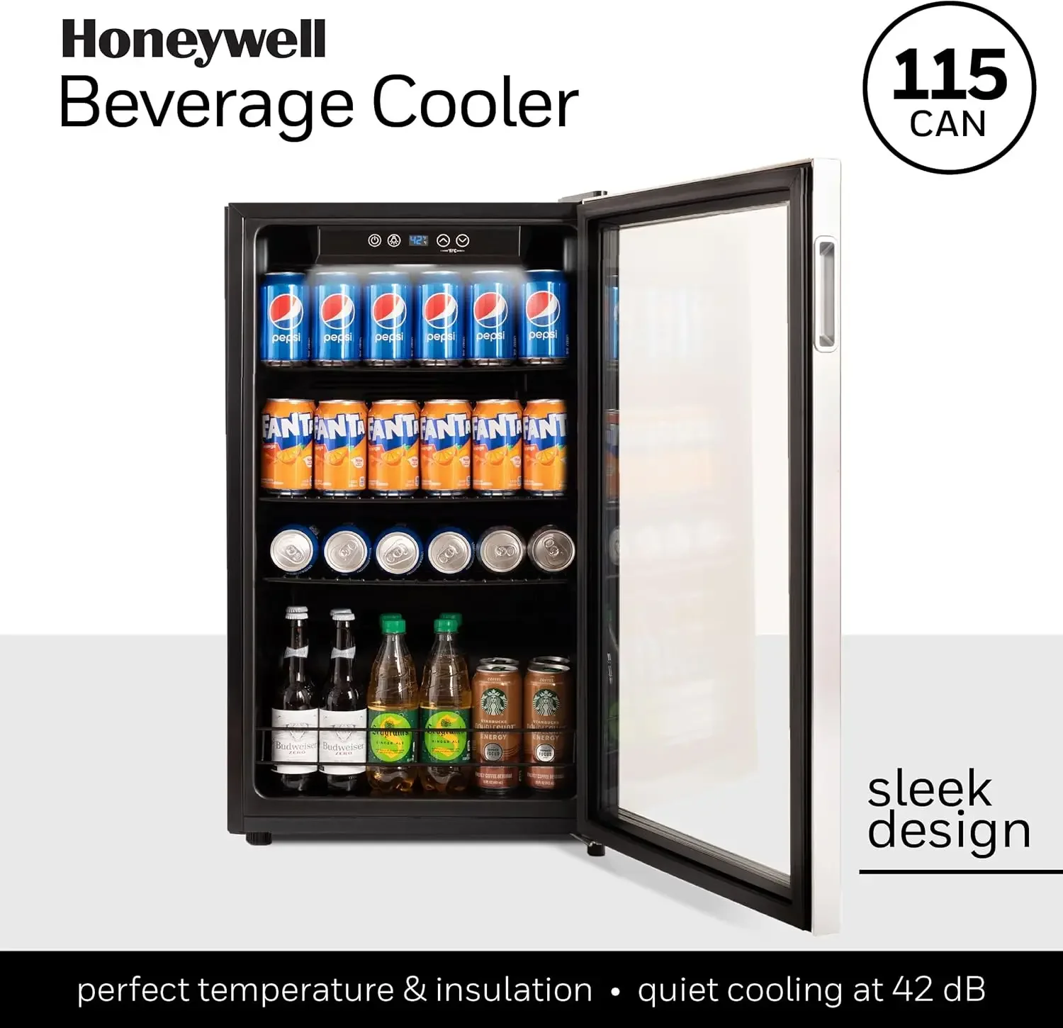 Beverage Refrigerator and Cooler, 115 Can Mini Fridge with Glass Door for Soda Beer or Wine for Office or Bar with Adjustable Re 5