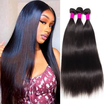 Silky Straight Human Hair Bundles Brazilian Hair Weave Bundles 1/3/4 PCS Natural Black Hair Bundles Remy Human Hair Extensions 1