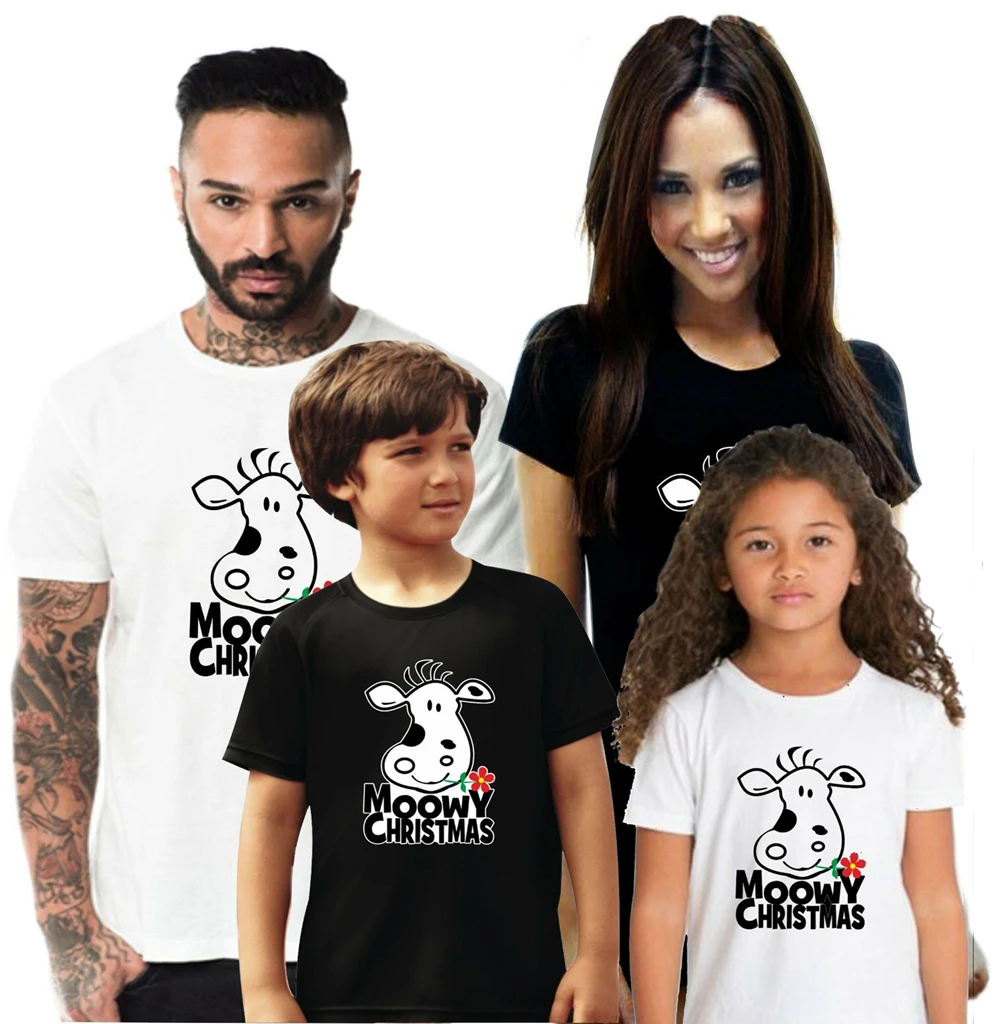 thumbnail image 2 of NAVIDAD MOOWY NAVIDAD LINDO ANIMAL MOO VACA BLANCA Y NEGRA MOOWEY NAVIDAD Conjuntos familiares a juego Camisetas, 2 of 5