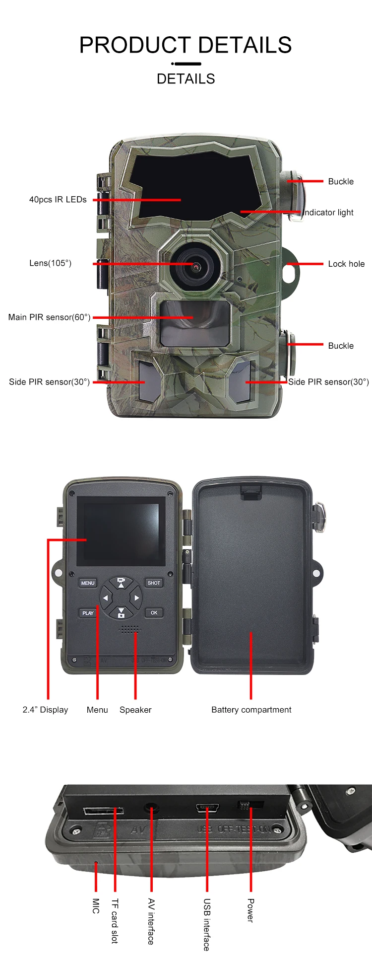 Outdoor WiFi Trail Camera Bluetooth 4K 32MP Game Camera 850NM Night Vision Motio