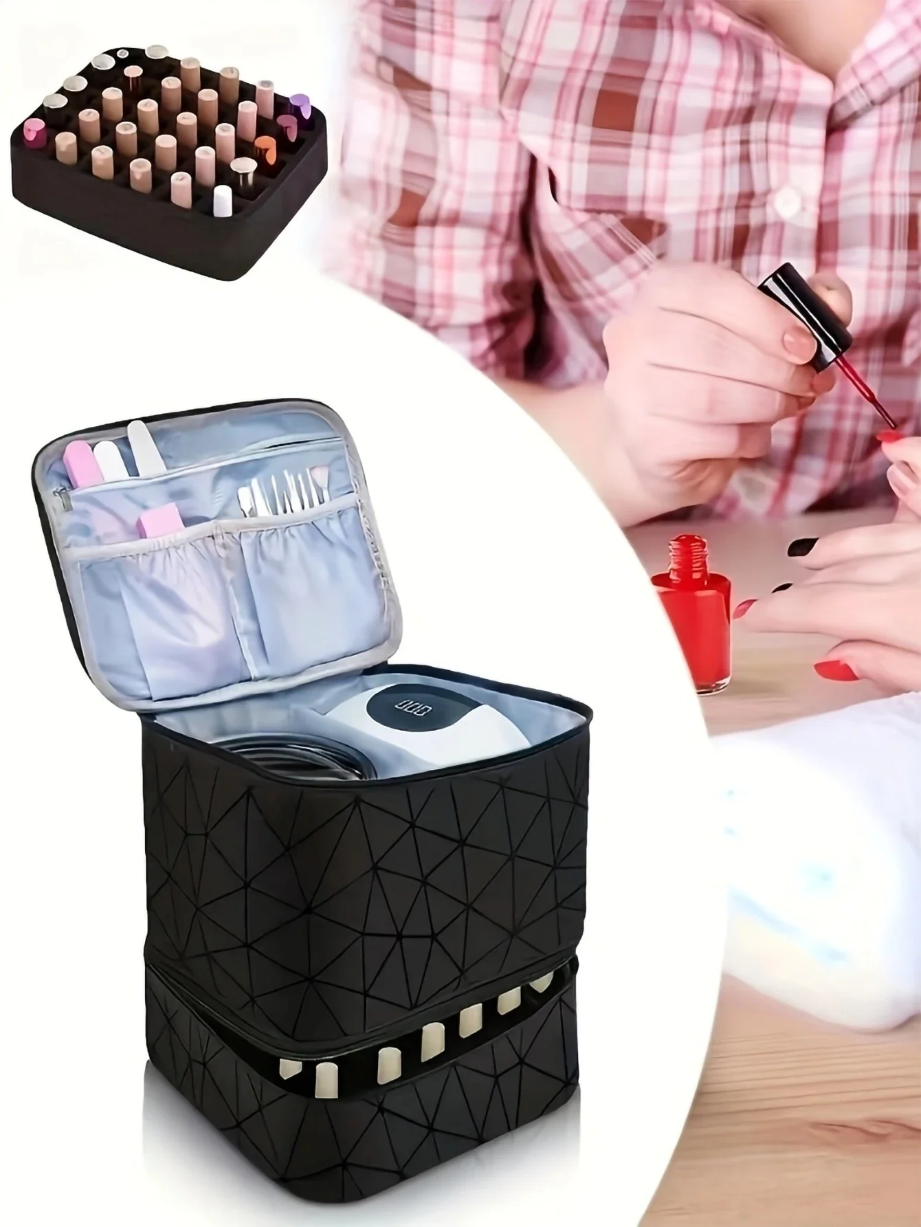 Women's Portable Double-layer Nail Polish Storage Bag Organizer Travel Essential Oil Storage Box Multi-function Bag makeup organizer cosmetic bag storage bag cosmetic storage bag makeup bag cosmetic case
