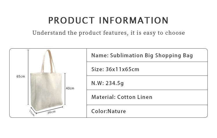 10pcs 승화 토트 백 블랭크 대형 코튼 린넨 재사용 가능한 쇼핑백 디자이너 공예품을위한 DIY 맞춤형 세탁 가능한 핸드백