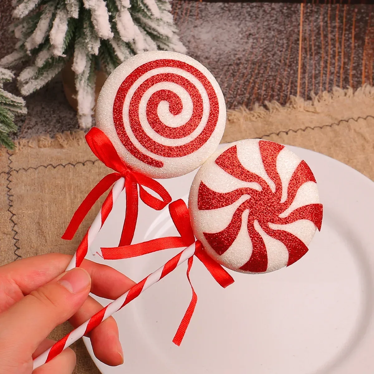 Red White Christmas Lollipop Decoration 21cm/8.26inch Creative Big Lollipop Xmas Tree Pendant Ornaments Festival Party Supplies