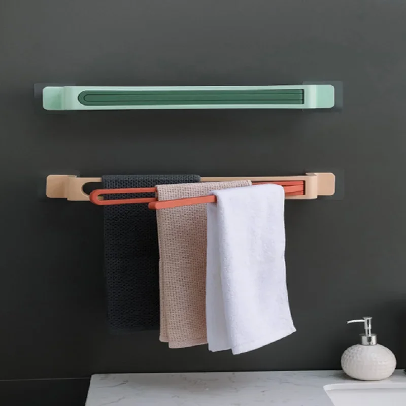 Self-adhesive Towel Holder Rack Wall Mounted Towel Hanger Bathroom Organizer Bar Shelf Bathroom Hook Kitchen Wipes Hanging