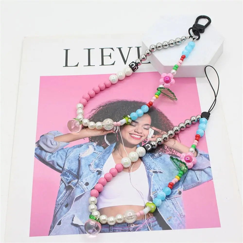 Juicy Peach Cell Phone Bead Chain Anti-Lost Phone Charm Flower Phone Lanyard Acrilico Phone Decor Cinturino Da Polso Per Telefono