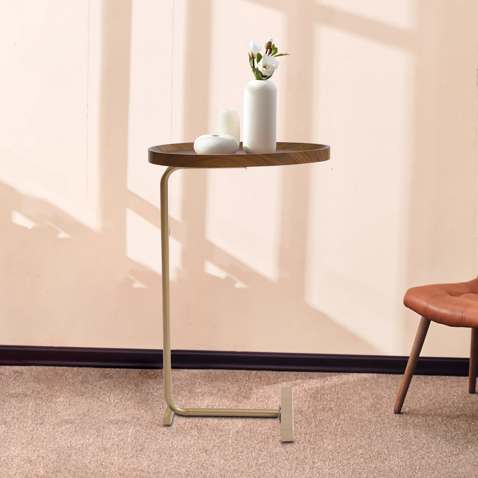 End Table Walnut Color Coffee Table Sofa Side Couch Snack Coffee Desk Laptop Desk PC Sofa