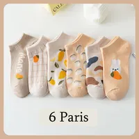 6 Pairs of Women's Spring and Summer Four Seasons Cotton Lemon Rabbit Letter Fashionable Sweet Cute Comfortable Low Socks 1