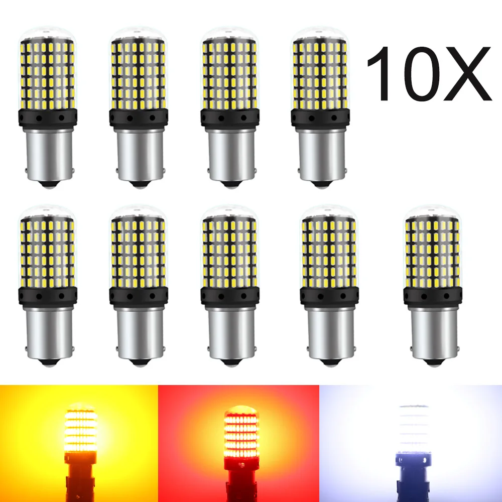 

10PCS 1156 BA15S P21W BAU15S PY21W 3014 144SMD T20 1157 7440 7443 3156 3156 3157 Reverse Turn Signal Light Red White 12V 6000K