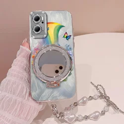 Rainbow Phone Case Set with Lanyard and Stand - 3 Piece Bundle - OPPO A72 4G (Silver)