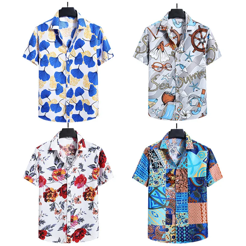 

New Men's Short-sleeved Floral Shirt Hawaiian Beach Style Loose Large Print Shirt