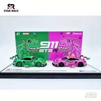 **Ready Stock**SR 1:64 STAR RACE Porche 911 GT3 Tyrannosaurus Green/Pink paint alloy car model set,Safe packaging 1