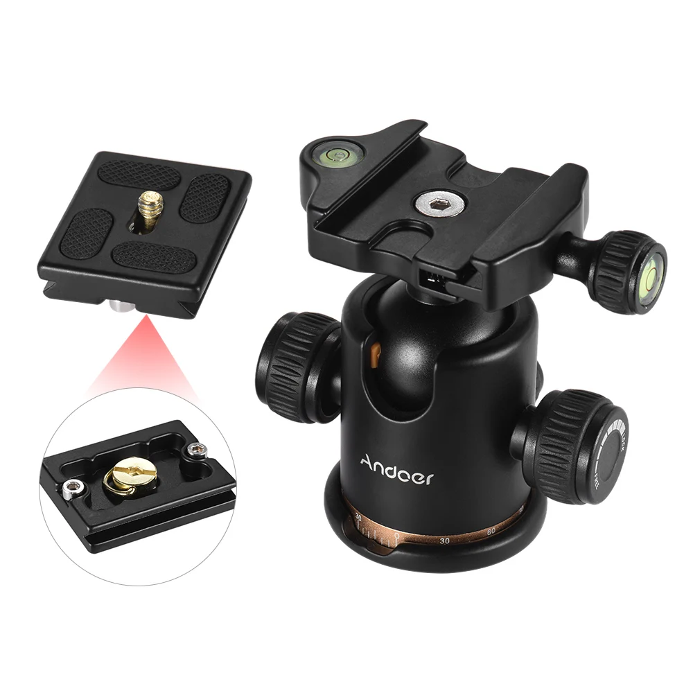 Andoer Camera Tripod Ball Head Ballhead with Quick Release Plate 1/4" Screw